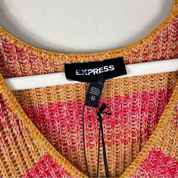 Express Womens Sweater XS Sunset Stripe Long Sleeve Knit V-Neck Oversized Red - Picture 3 of 5